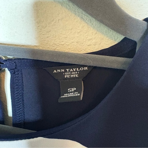 Ann Taylor Geometric Navy and White Dress Size Small Petite - Picture 4 of 6